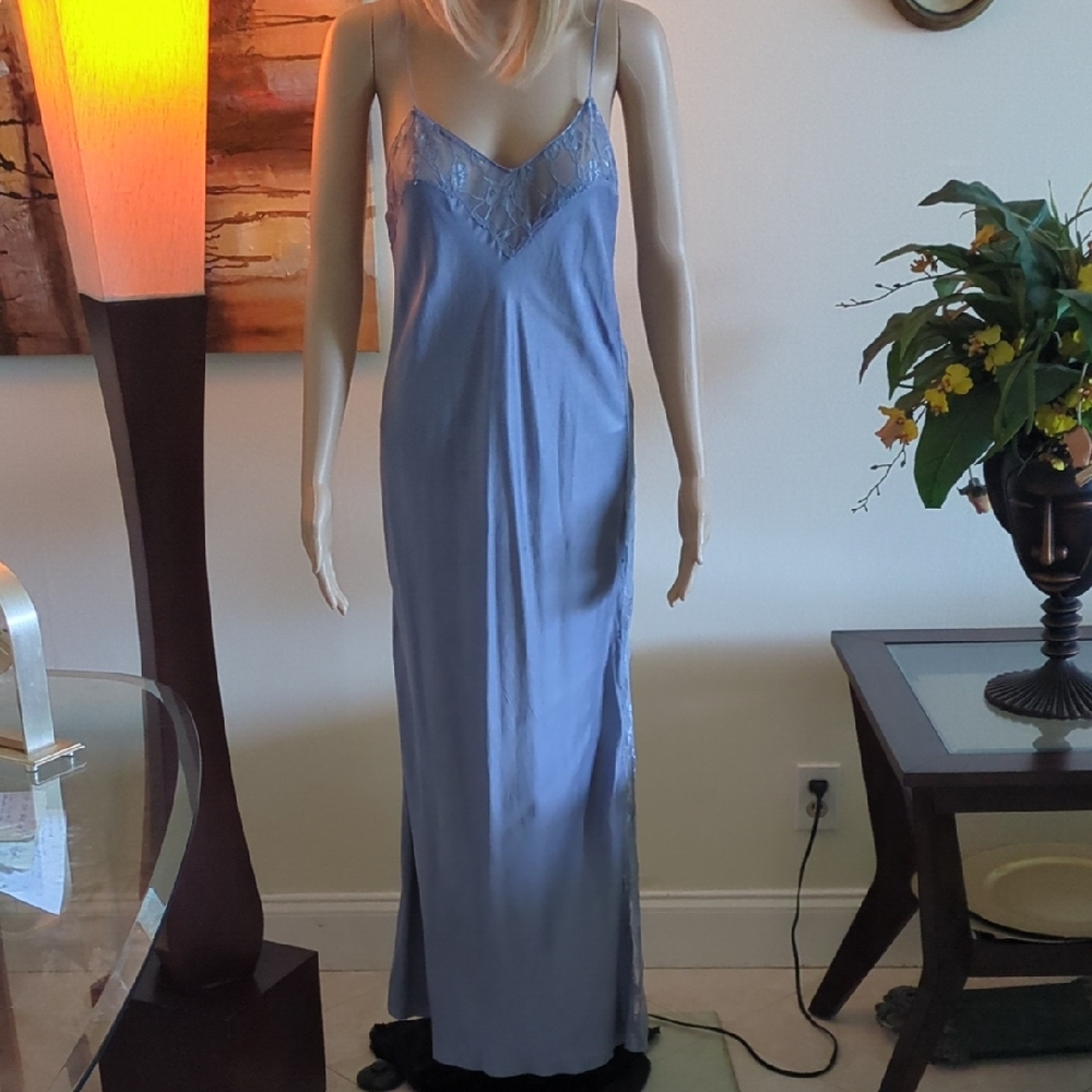 Nordstrom Periwinkle Lace-Trim Satin Slip Gown